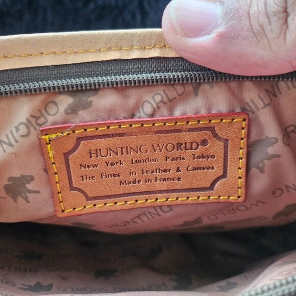 Hunting World Costmetic Bag Pouch Cluth Bag Green/Tan Leather Make Up Bag France - Picture 9 of 13